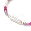 Natural & Synthetic Gemstone & Nuggets Baroque Pearl Keshi Pearl Beads Slider Bracelets BJEW-JB13260-4
