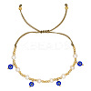 Handmade Pearl and Glass Beaded Heart Charm Bracelet for Women with Unique Flat Eyes Design ST6147606-1