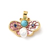 Brass Pave Blue Cubic Zirconia Pearl Pink Butterfly Pendants LS-KK-P320-11A-G-1