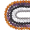 125Pcs 5 Styles Synthetic Howlite & Magnetic Hematite & Natural Amethyst & Obsidian & Tigerskin Jasper Round Beads G-WR0001-10-1