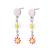 Flower Enamel Long Dangle Stud Earrings EJEW-N049-02A-2
