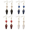 4 Pairs Synthetic Turquoise Skull with Coffin Dangle Earrings EJEW-JE06604-2