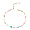 304 Stainless Steel Enamel Colorful Heart Link Anklets AJEW-AN00642-2