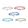 Lampwork Evil Eye & Stainless Steel Column Beaded Stretch Bracelet with Cross Charm for Women BJEW-JB08601-1