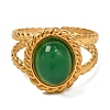 Oval Natural Dyed & Heated Green Onyx Agate Finger Rings RJEW-Q822-25G-02-2