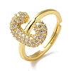 Rack Plating Letter Brass Micro Pave Clear Cubic Zirconia Adjustable Rings for Women KK-S391-03G-C-2