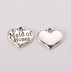 Wedding Theme Antique Silver Tone Tibetan Style Heart with Maid of Honor Rhinestone Charms LS-TIBEP-N005-05B-1