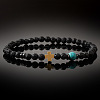 Natural Lava Rock & Synthetic Turquoise Round & Synthetic Non-magnetic Hematite Corss Beaded Stretch Bracelets LS-SL0705-3