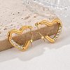 304 Stainless Steel Micro Pave Clear Cubic Zirconia Heart Hoop Earrings EJEW-V016-06G-01-2