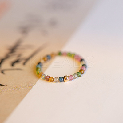 Natural Rainbow Tourmaline Round Beaded Finger Rings WGDC3AE-03-1