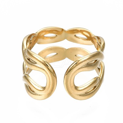 304 Stainless Steel Twist Wrap Open Cuff Ring RJEW-T023-06G-1