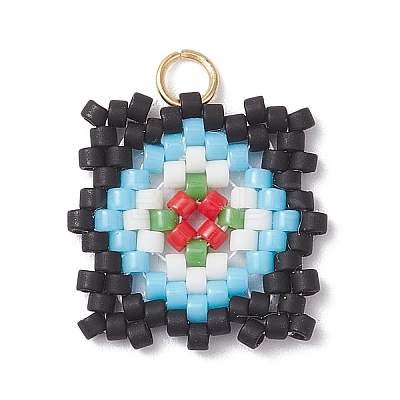Handmade Glass Seed Beaded  Window Lattice Pattern Shape Pendants PALLOY-MZ00929-1
