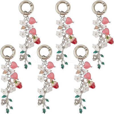 6Pcs Leaf Alloy Enamel & Acrylic & Glass Bookmark Pendant Decoration HJEW-SC0001-83-1