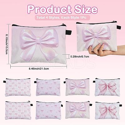 4Pcs 4 Styles Rectangle with Bowknot Printed Polyester Cosmetic Zipper Pouches ABAG-SP0001-51A-1