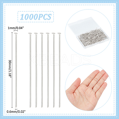 1000Pcs 304 Stainless Steel Flat Head Pins STAS-UN0054-05-1