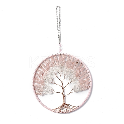 Wire Wrapped Chips Natural Crystal Quartz & Rose Quartz Big Pendant Decorations HJEW-A005-02A-1