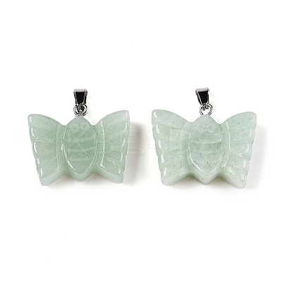 Natural Green Aventurine Carved Butterfly Pendants G-N342-01E-1