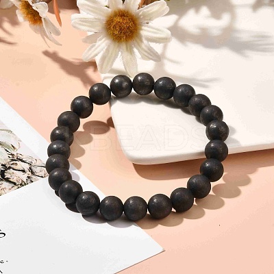 8mm Matte Round Natural Shungite Beads Energy Power Stretch Bracelet for Men Women BJEW-JB07069-1