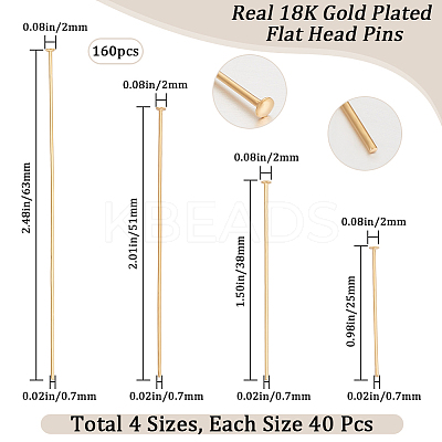 160Pcs 4 Styles Brass Flat Head Pins KK-BBC0009-48-1