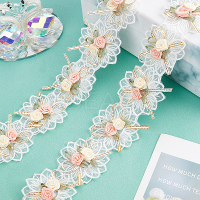 b 2 Yards Embroidery Polyester Flower Lace Trim Ribbon OCOR-GF0001-96-1