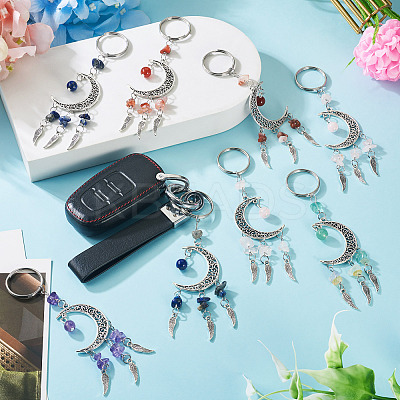 10Pcs Alloy Natural Mixed Stone Keychains KEYC-TAC00056-1