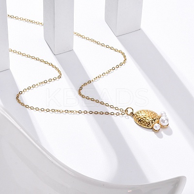 PVD Vacuum Plating 304 Stainless Steel & Plastic Pearl Paw Print Pendant Cable Chain Necklaces for Women STAS-Z114-16G-1