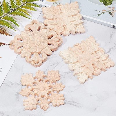 Natural Solid Wood Carved Onlay Applique Craft WOOD-WH0101-59-1
