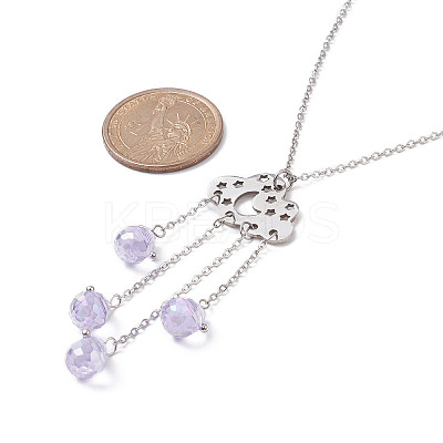 201 Stainless Steel Cloud with Glass Tassel Pendant Necklace for Women  NJEW-JN04274-1