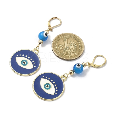 Alloy Enamel Flat Round Dangle Leverback Earrings with Brass Pins EJEW-JE05383-1
