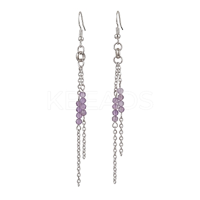 Round 304 Stainless Steel Natural Amethyst Dangle Earrings EJEW-JE06783-01-1