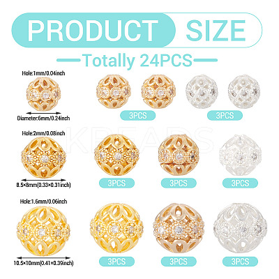 24Pcs Rack Plating Brass Pave Clear Cubic Zirconia Beads KK-TA0002-59-1