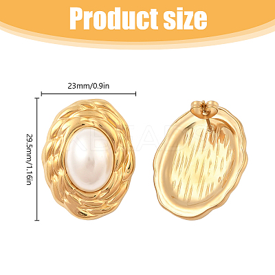 1 Pair ABS Plastic Pearl Oval Stud Earrings EJEW-FI0002-21-1
