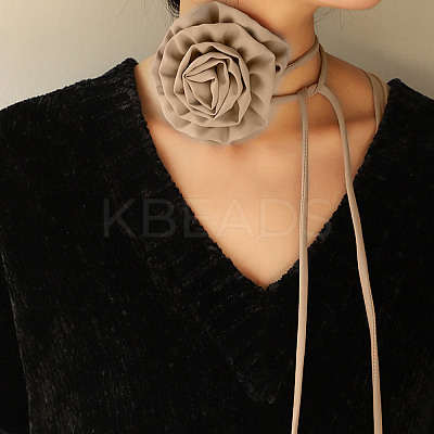 Fabric Rose Tie Choker Necklaces for Women NJEW-Z022-01M-1