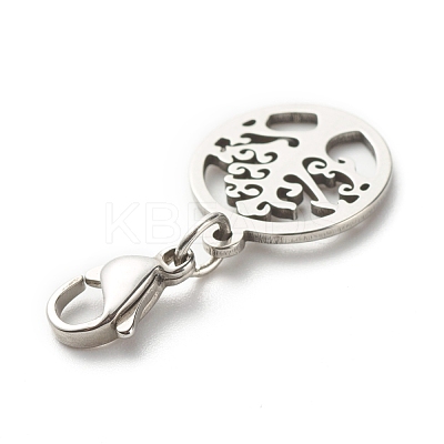 Tarnish Resistant Round Ring with Tree 304 Stainless Steel Filigree Pendant Decorations HJEW-JM00573-01-1