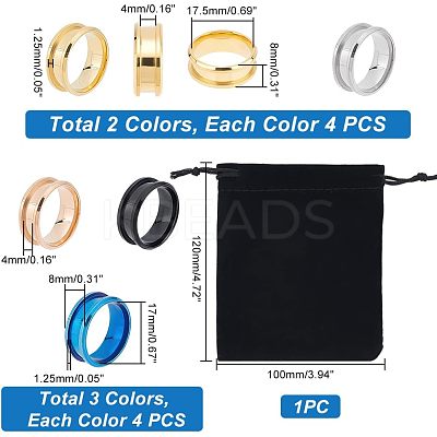 20Pcs 5 Style 201 Stainless Steel Grooved Finger Ring Settings STAS-UN0040-17-1