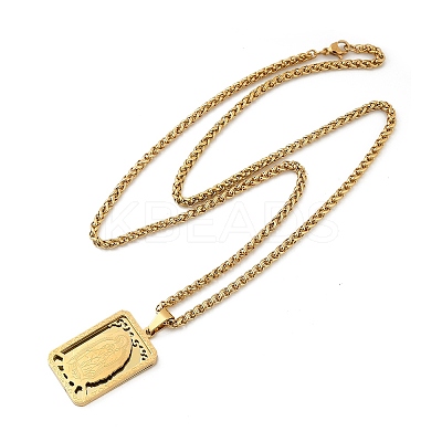 201 Stainless Steel Virgin Mary Pendant Wheat Chain Necklaces for Men NJEW-S387-09G-01-1