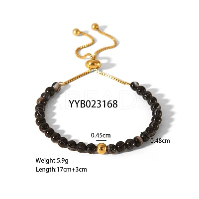 Adjustable Natural Round Black Agate Beads Slider Bracelets LS-LF2079-1-1