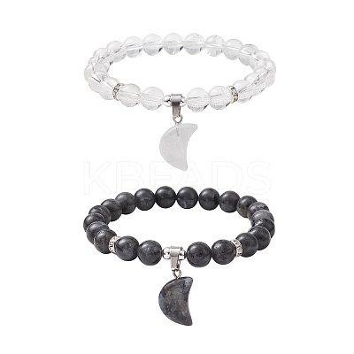 2Pcs 2 Style Natural & Synthetic Mixed Gemstone Stretch Bracelets Set BJEW-JB10166-1