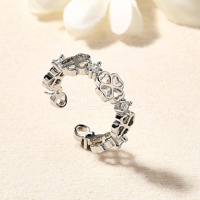 Brass Micro Pave Cubic Zirconia Cuff Rings for Women RJEW-Q008-01P-02-1