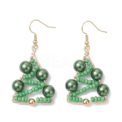 Christmas Tree Glass Pearl & Glass Seed Dangle Earrings EJEW-TA00720-1