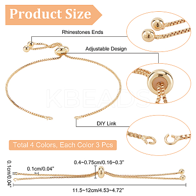 12Pcs 3 Colors Brass Box Chain Bracelet KK-NB0002-64-1