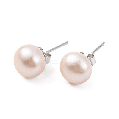 Natural Pearl Round Bead Stud Earrings EJEW-E298-01D-03P-1
