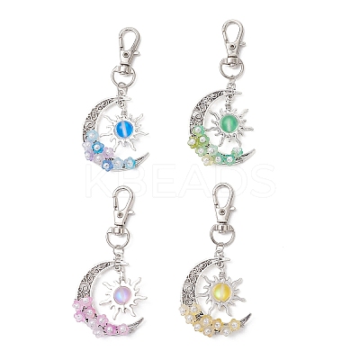 Synthetic Moonstone & Alloy Moon Sun Pendant Decorations HJEW-JM04647-1