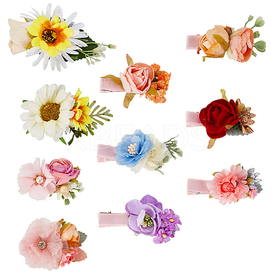 10Pcs 10 Styles Simulation Flower Cloth Alligator Hair Clips PHAR-GA0001-01-1