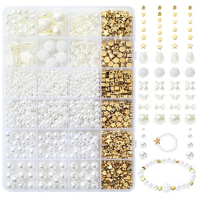 1359Pcs 16 Styles CCB Plastic & ABS Plastic Imitation Pearl Beads KY-YW0002-19-1