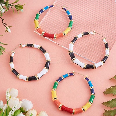 Enamel Bamboo Big Hoop Earrings JE976B-1
