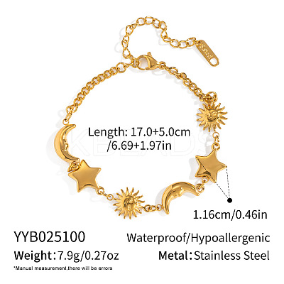 304 Stainless Steel Star & Sun & Moon Link Bracelets for Women PP4213-1-1