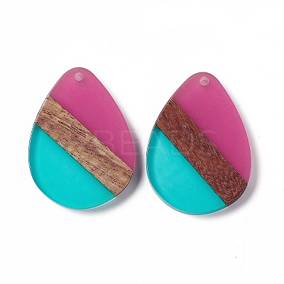 Transparent Resin & Walnut Wood Pendants RESI-M027-04G-1