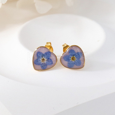 Heart Epoxy Resin Stud Earrings EJEW-P339-01G-1