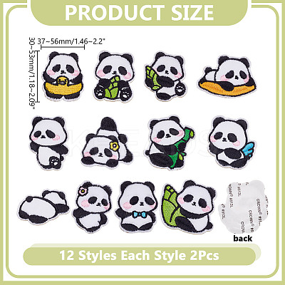 24Pcs 12 Styles Panda Computerized Embroidery Cloth Iron on/Sew on Patches DIY-AR0004-65-1